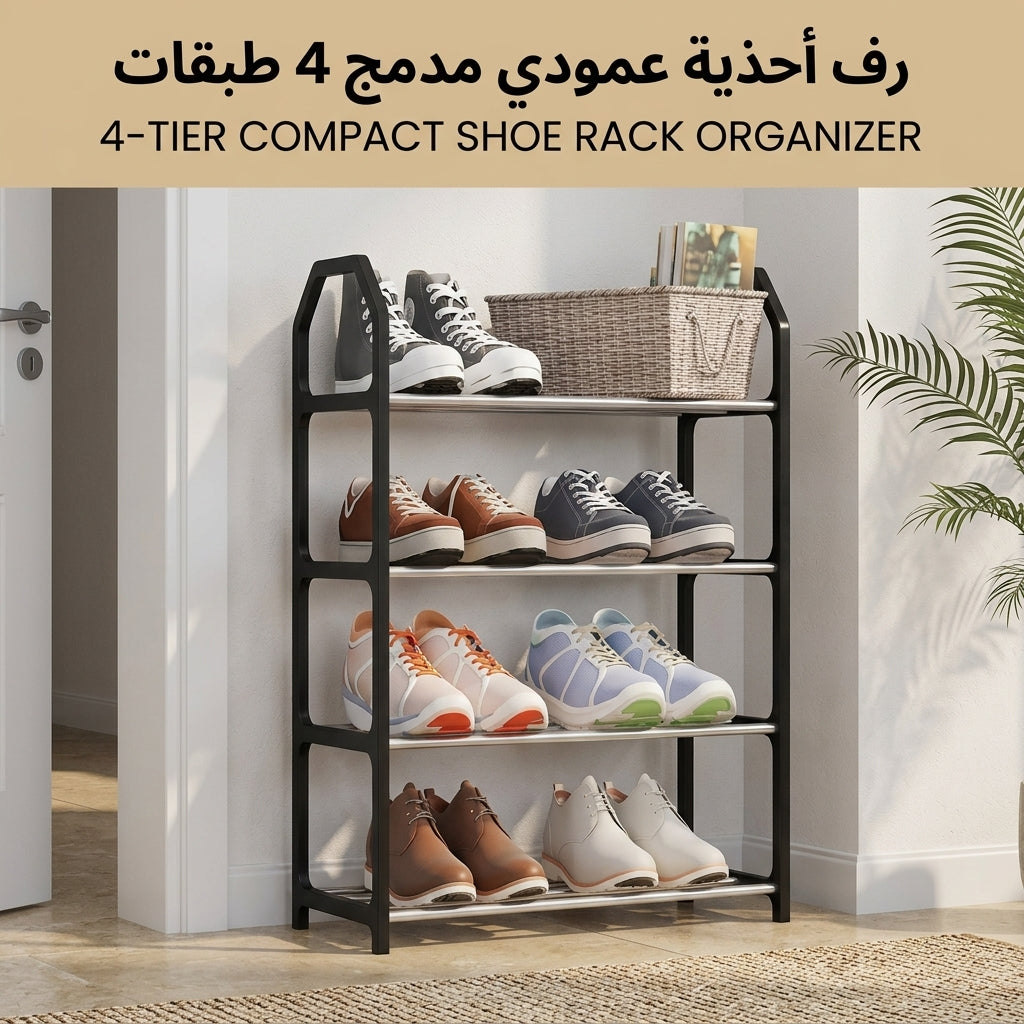 خزانة ورف أحذية عمودي 4 طبقات متعدد الاستخدامات للمداخل والمساحات الضيقة