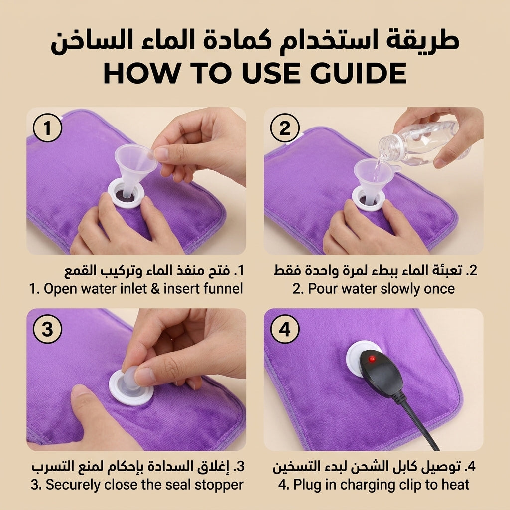 كمادة الماء الساخن الكهربائية القابلة للشحن بملمس مخملي ناعم مع خاصية الفصل التلقائي