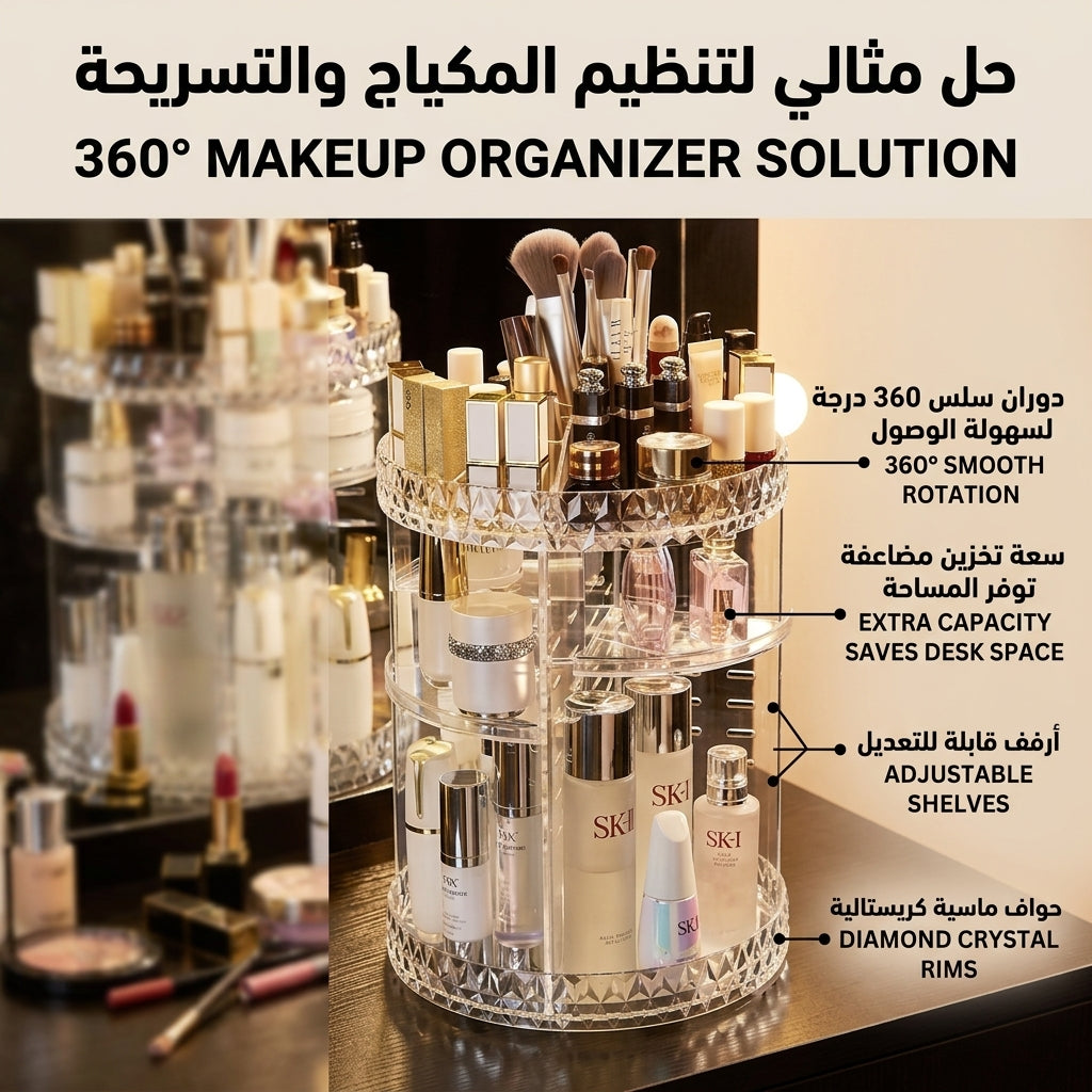 منظم المكياج ومستحضرات العناية الدوار 360 درجة (أكريليك شفاف كريستالي)