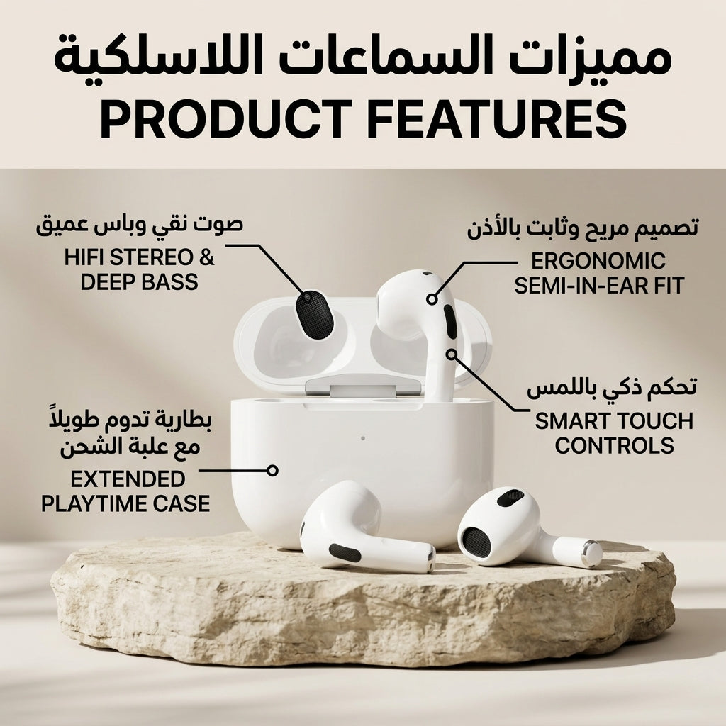 سماعات أذن لاسلكية بلوتوث مع علبة شحن ذكية