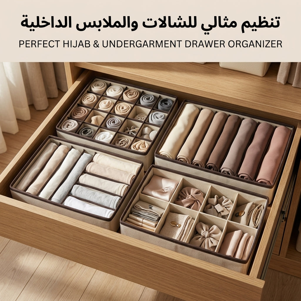 طقم منظم الأدراج المقسم للملابس الداخلية والجوارب والإكسسوارات (4 قطع)