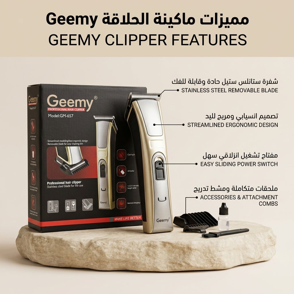 ماكينة حلاقة الشعر وتشذيب اللحية الاحترافية Geemy GM-657 القابلة لإعادة الشحن