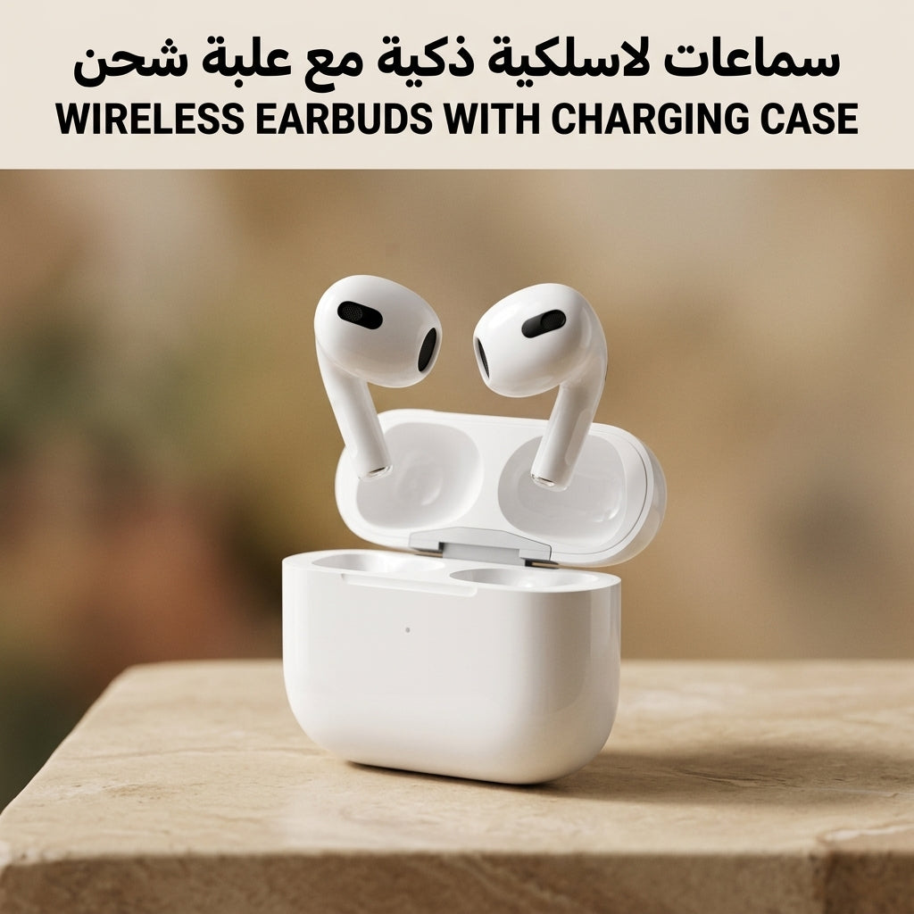 سماعات أذن لاسلكية بلوتوث مع علبة شحن ذكية