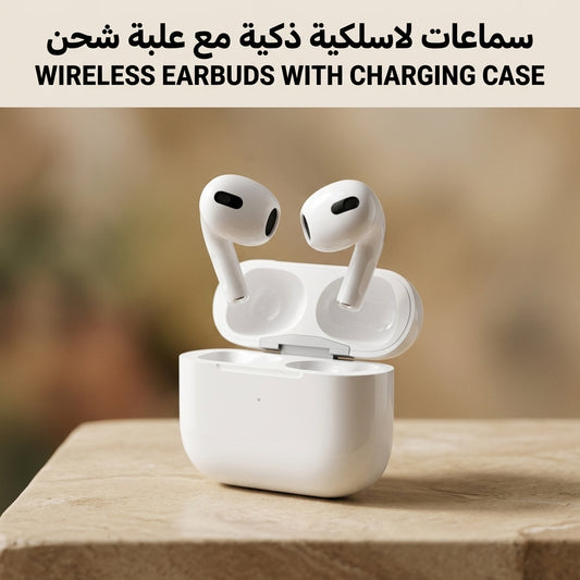 سماعات أذن لاسلكية بلوتوث مع علبة شحن ذكية
